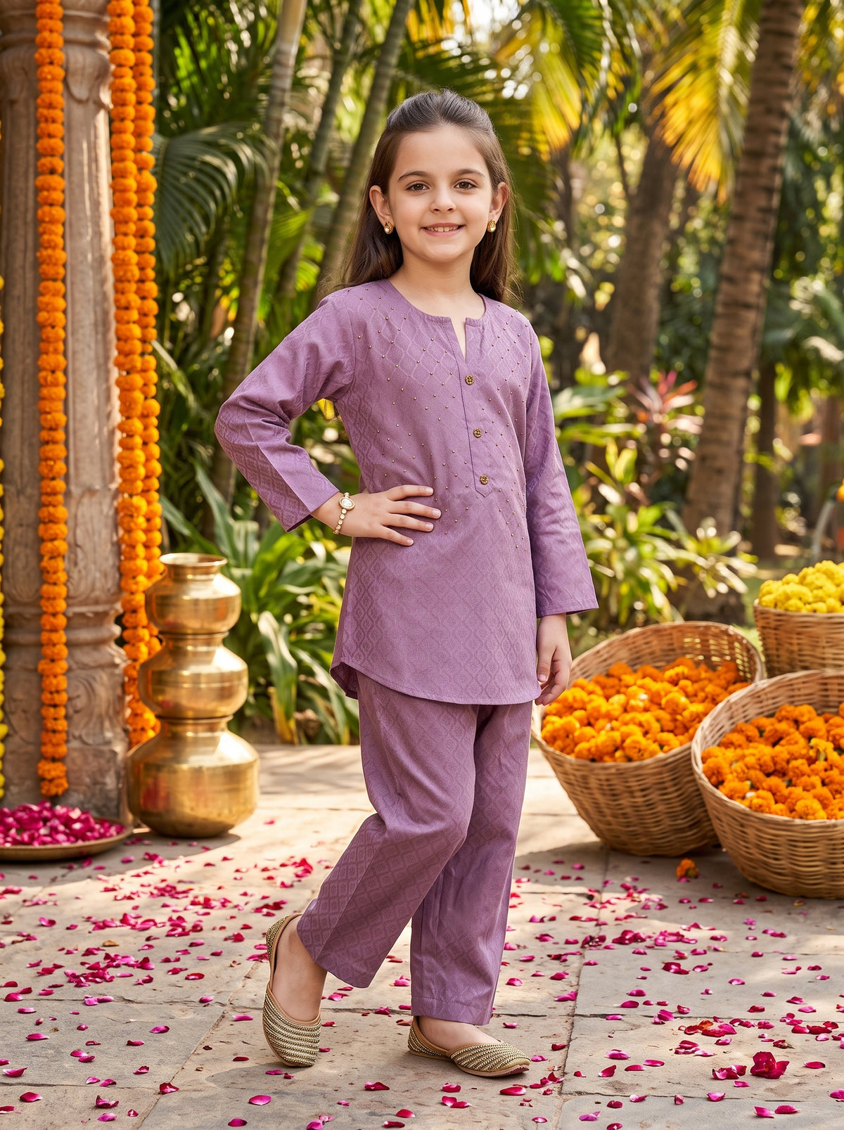 Girl’s Cotton Kurta Set – Festive Wear